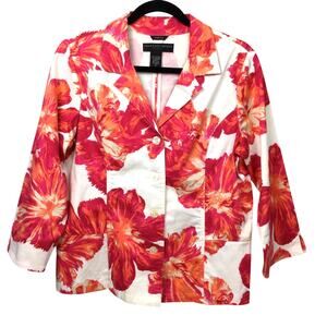 Geoffrey Beene Sport Floral Tropical Split 3/4 Sleeve Blazer Top Women's Size 12